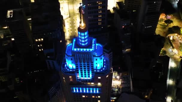 Skyscraper Decorated Honor Health Professionals Due Coronavirus Illuminated Cityscape Sao — Stock Video