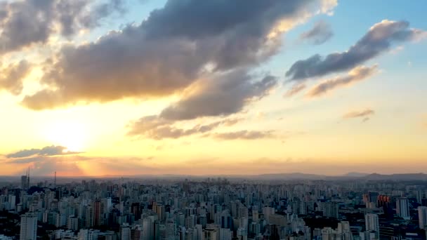 Cidade Urbana Vida Cena Horizonte Colorido Paisagem Pôr Sol São — Vídeo de Stock