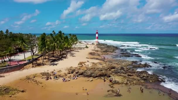 Výhled Moře Majáku Pláži Itapua Salvador Bahia Brazílie Výhled Moře — Stock video