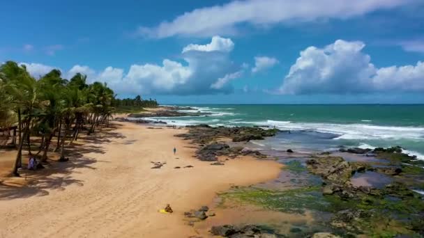 Havsutsikt Över Fyren Stranden Itapua Salvador Bahia Brasilien Havsutsikt Över — Stockvideo