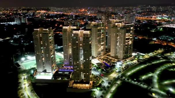 Miejska Scowość Sao Paulo Brazylii Widok Nocny Oświetlonego Krajobrazu Miasta — Wideo stockowe