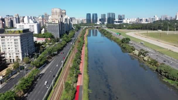 Cityscape River Sao Paulo City Brasil Cenário Urbano Rodovia Cidade — Vídeo de Stock