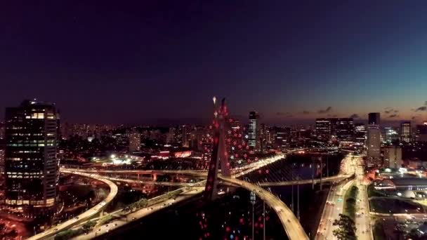 Câble Lumineux Est Resté Pont Nuit Dans Ville Sao Paulo — Video