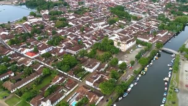 Вид Прибрежного Города Парати Рио Жанейро Бразилия Tropical Historic Tourism — стоковое видео
