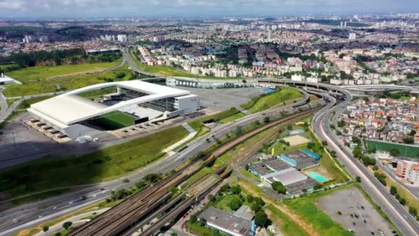 Corinthians Futbol Stadyumu Itaquera Sao Paulo Brezilya Güneşli Bir Günde — Stok video