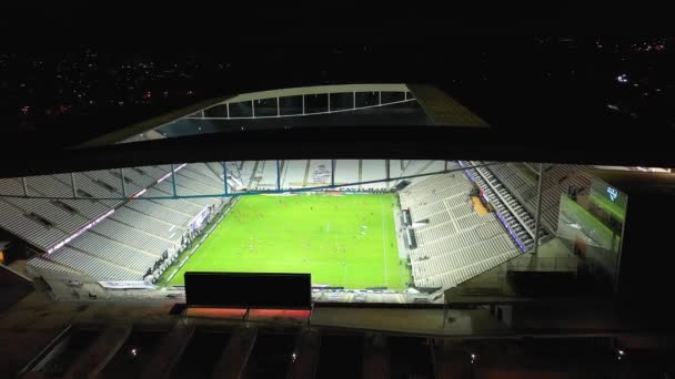 Corinthians Arena Stadium Natten Itaquera Sao Paulo Brasilien Upplyst Fotbollsarena — Stockvideo