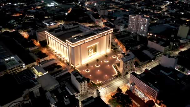 Templo Salomao Vista Noche Iglesia Iluminada Sao Paulo Brasil Templo — Vídeos de Stock