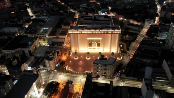 Geceleri Templo Salomao Manzarası Brezilya Nın Sao Paulo Şehrinde Aydınlatılmış — Stok video