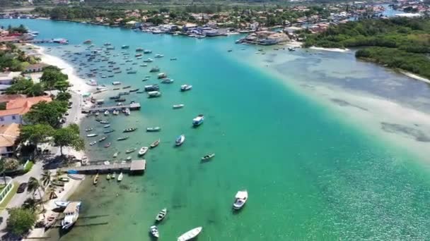 Vue Sur Les Bateaux Dans Une Plage Paradisiaque Cabo Frio — Video