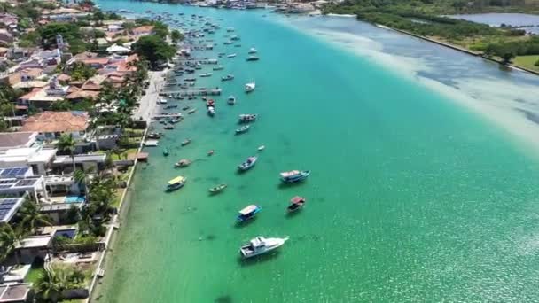 Båtar Utsikt Paradisiska Stranden Cabo Frio Rio Janeiro Brasilien Havsutsikt — Stockvideo