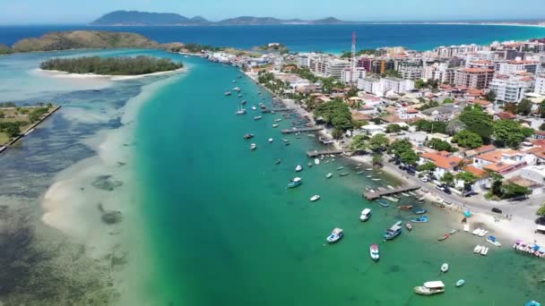 Boats View Paradisiac Beach Cabo Frio Rio Janeiro Brazil Seascape — Stock Video