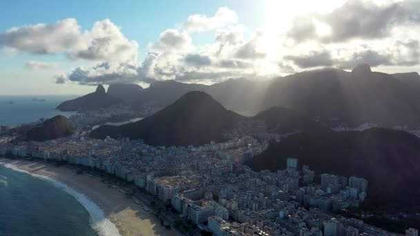 Сонячний Підйом Пляжі Копакабана Прибережне Місто Ріо Жанейро Brazil Sugarloaf — стокове відео