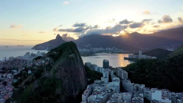 Sunset Copacabana Kuststaden Rio Janeiro Brasilien Sugarloaf Bergsutsikt Sunset Copacabana — Stockvideo