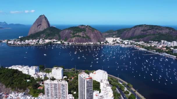 Sugarloaf Mountain View Urca Rio Janeiro Coastal City Brazil Beach — Stockvideo