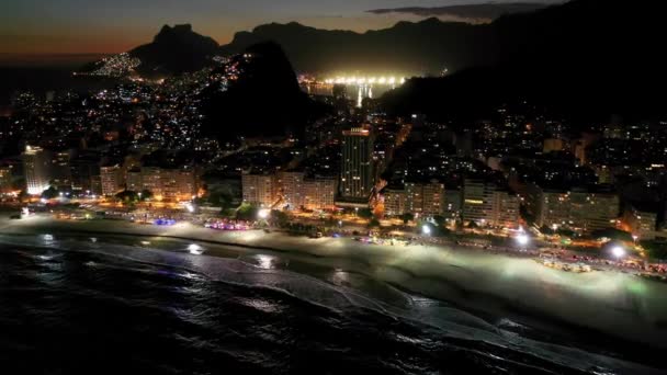 Vista Noturna Praia Copacabana Rio Janeiro Brasil Vista Noturna Reveillon — Vídeo de Stock