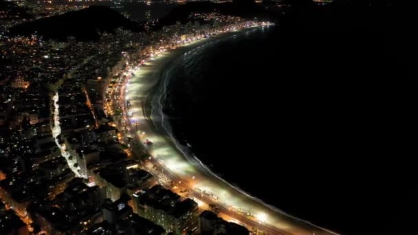 Widok Plażę Copacabana Rio Janeiro Brazylia Widok Nocny Reveillon Nocne — Wideo stockowe