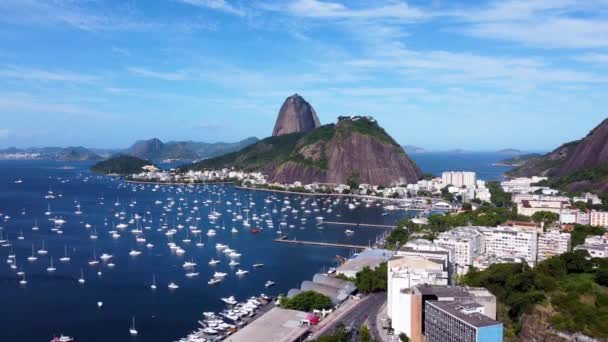 Merimaisema Botafogo Ranta Sugarloaf Mountain View Rio Janeiro Kaupunki Brasilia — kuvapankkivideo