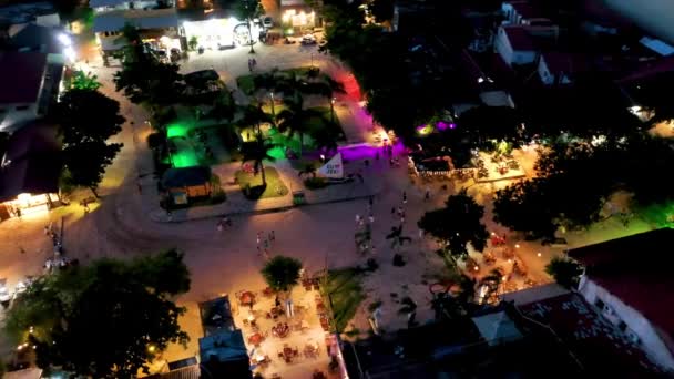 Vista Aérea Nocturna Del Pueblo Playa Jericoacoara Ceara Brasil Vista — Vídeo de stock