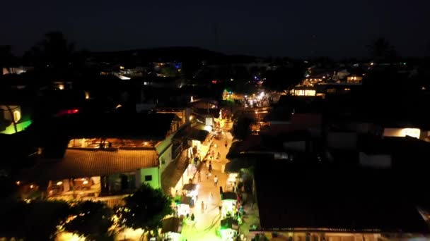 Vista Aérea Nocturna Del Pueblo Playa Jericoacoara Ceara Brasil Vista — Vídeos de Stock