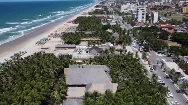 Вид Море Зонтики Пляже Форталезе Сеара Бразилия Вид Пляж Форталезе — стоковое видео
