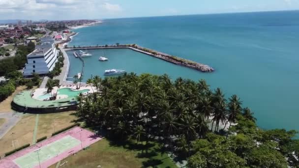 Cena Portuária Praia Fortaleza Ceará Brasil Seascape Coastal Bay Port — Vídeo de Stock