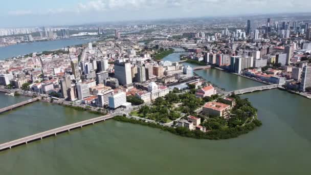 Metropool Uitzicht Recife Kuststad Pernambuco Brazilië Marco Zero Beroemde Plein — Stockvideo