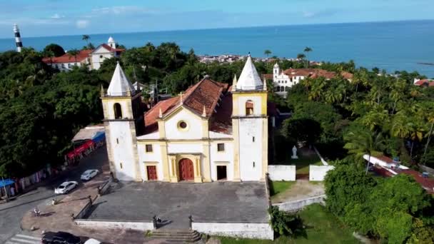 Olinda City Pernambuco Brezilya Daki Katedral Sahnesi Ortaçağ Kilisesi Manzaralı — Stok video