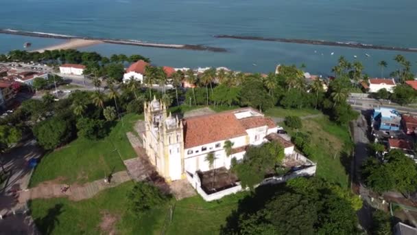 Landmark Historic Church Scene Olinda Coastal City Pernambuco Brazil Landmark — Vídeo de Stock