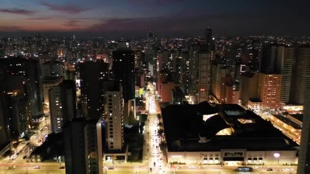 Nacht Skyline Uitzicht Curitiba Stad Parana Brazilië Uitgaansleven Stad Nachtzicht — Stockvideo