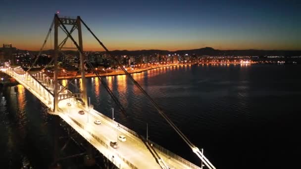 Nachtleben Blick Auf Beleuchtete Brücke Florianopolis Stadt Santa Catarina Brazil — Stockvideo