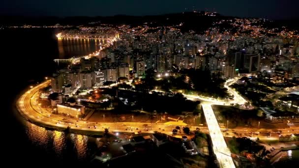 Vista Nocturna Del Puente Iluminado Ciudad Florianopolis Santa Catarina Brasil — Vídeo de stock