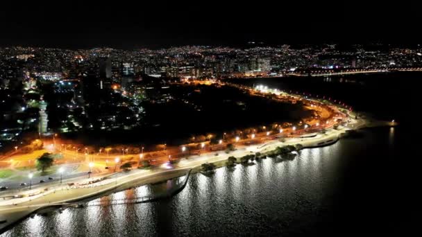Nachtzicht Rivier Guaiba Porto Alegre Stad Rio Grande Sul Brazilië — Stockvideo