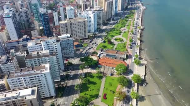 Városkép Strandról Santos Városban Sao Paulo Brazília Coastal Avenue View — Stock videók