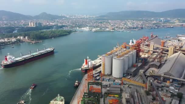 Transport Maritime Dans Port Santos Sao Paulo Brésil Navire Marchandises — Video