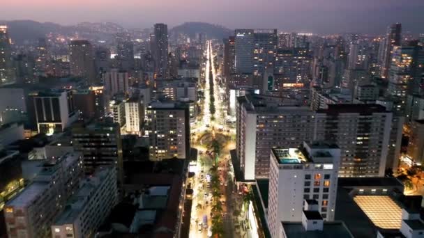 Iluminated Avenue Santos Coastal City Sao Paulo Brazil Cityscape Západu — Stock video