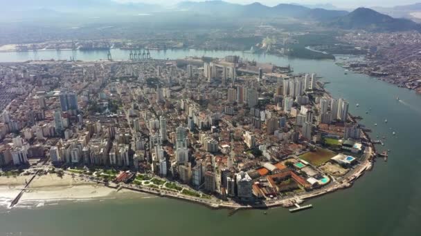 Cityscape Της Παραλίας Στην Πόλη Σάντος Σάο Πάολο Βραζιλία Παράκτια — Αρχείο Βίντεο