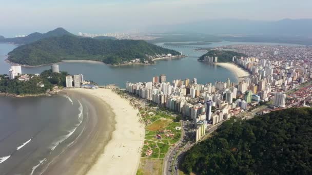 Paisaje Urbano Playa Ciudad Santos Sao Paulo Brasil Vista Avenida — Vídeos de Stock