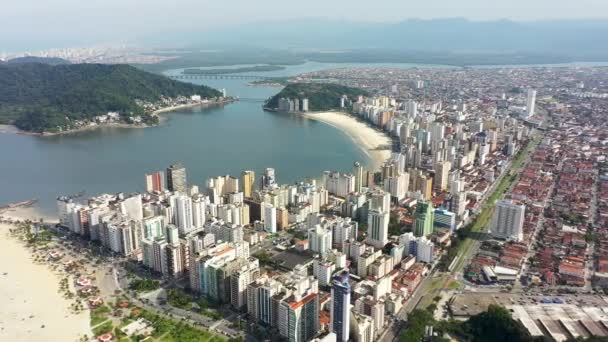 Vista Bahía Costera Ciudad Sao Vicente Sao Paulo Brasil Paisaje — Vídeo de stock