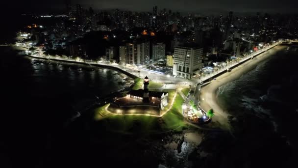 Nattliga Landskap Barra Fyr Salvador Stad Bahia Brasilien Nattliga Landskap — Stockvideo