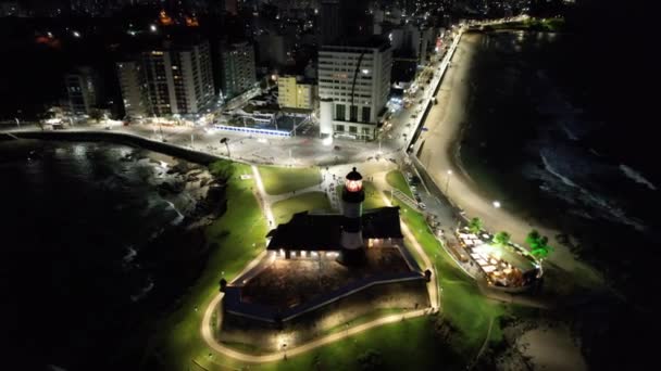 Nacht Landschap Van Barra Vuurtoren Salvador Stad Bahia Brazilië Nacht — Stockvideo