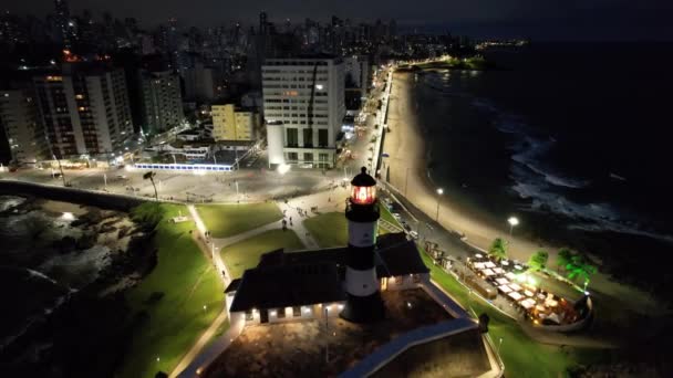 Nocny Krajobraz Latarni Morskiej Barra Salvador Bahia Brazylia Nocny Krajobraz — Wideo stockowe