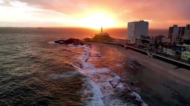 Vista Atardecer Del Faro Barra Costa Salvador Bahía Brasil Vista — Vídeo de stock