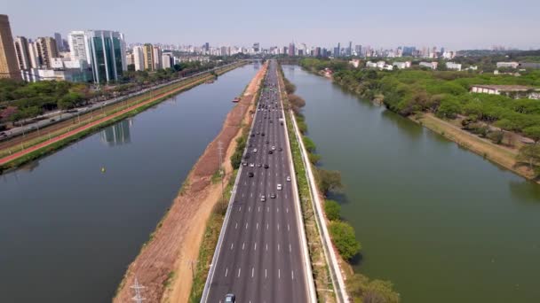 Widok Autostrady Marginal Pinheiros Sao Paulo Miasta Brazylia Cityscape Śródmieścia — Wideo stockowe