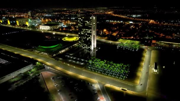 Night View National Congress Brasilia Distrito Federal Brazil Nightlife Urban — Stock Video