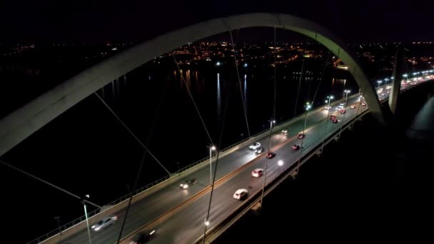 Night View Juscelino Kubitschek Cable Stayed Bridge Brasilia Downtown City — Stock Video