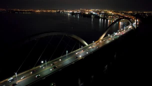 Noční Pohled Juscelino Kubitschek Kabel Zůstal Most Brasilia Centru Města — Stock video