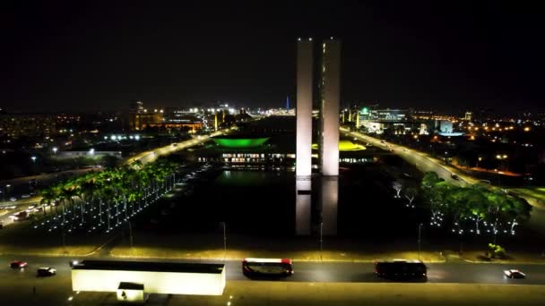 Vista Noturna Congresso Nacional Brasília Distrito Federal Brasil Vida Noturna — Vídeo de Stock