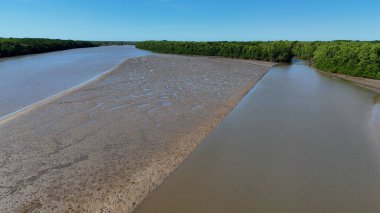 Maranhao Brezilya 'daki Tutoia' da Parnaiba Delta. Doğa Manzarası. Amerika 'nın Brezilya Deltası. Maranhao 'daki Parnaiba Delta. Sarmal Nehir. Plaj manzarası. Tatil seyahatleri. Brezilya Kuzeydoğu.