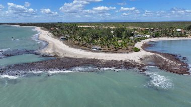Piaui Brezilya 'daki Cajueiro Da Praia' daki Sardim Plajı. Plaj manzarası. Doğa Deniz Burnu. Tatil Varış Yeri. Piaui Brezilya 'daki Cajueiro Da Praia' daki Sardim Plajı. Yaz Seyahati.