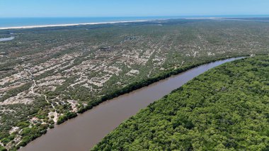 Maranhao Brezilya 'daki Tutoia' da Parnaiba Delta. Doğa Manzarası. Amerika 'nın Brezilya Deltası. Maranhao 'daki Parnaiba Delta. Sarmal Nehir. Plaj manzarası. Tatil seyahatleri. Brezilya Kuzeydoğu.